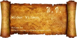 Wider Vilmos névjegykártya